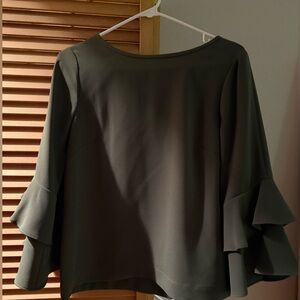 J. Crew Olive Green Blouse with Gorgeous Bell Sleeves (Sz 4)